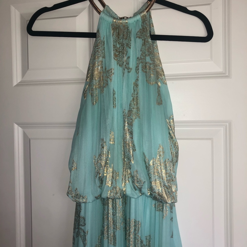 mint and gold goddess dress